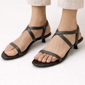 CYDWOQ Strappy Kitten Heel Sandals Dark Bronze Size 40/9 Handmade in USA Leather